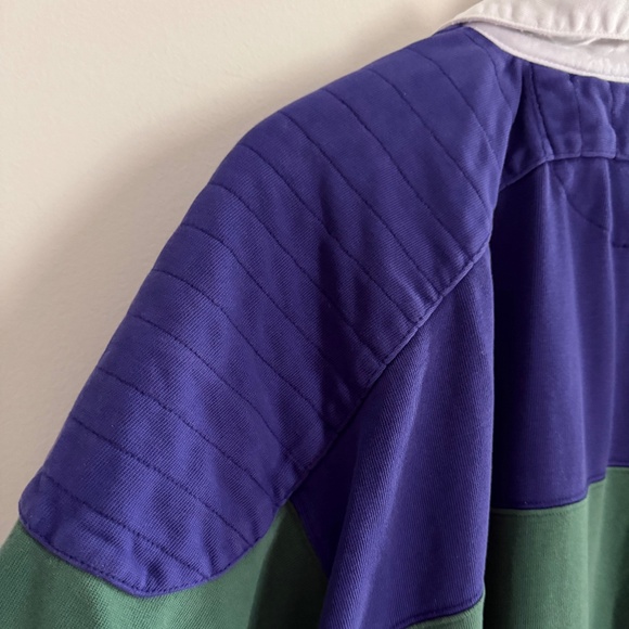 Vintage Ralph Lauren Chaps Rugby Shirt Mens M Navy Green Stripe 90s Preppy Bloke - Picture 4 of 12
